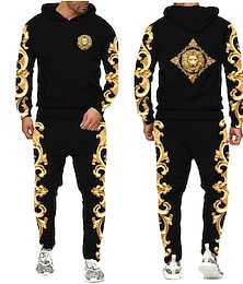 cheap -Men's Tracksuit Hoodies Set Black+Brown Black Gold Brown Brown 2 Hooded Graphic Florals 2 Piece Print Sports & Outdoor Casual Sports 3D Print Streetwear Designer Basic Spring Fall Clothing Apparel