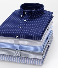 billiga -Herr Skjorta Button Down skjorta Skjorta med krage Icke-järnskjorta Oxford skjorta Randig Bröllop Utomhus Svart+Vit+Marinblå Vit Marinblå Blå Långärmad Nedvikt Vår & Höst Kläder Button-Down
