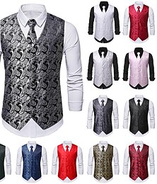economico -Per uomo Gilet Panciotto Matrimonio Ufficio e carriera Da tutti i giorni Da party / cocktail Lavoro Contemporaneo moderno Primavera Autunno Con ricami Tasche Stampa Bottone giù Poliestere Morbido