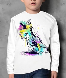 halpa -Lapset Poikien T-paita Tee Eläin Dinosaurus Pitkähihainen Crewneck Lasten toppi Kausaliteetti 3D-tulostus Tyylikäs Päivittäin Syksy Talvi Valkoinen 7-13 vuotta