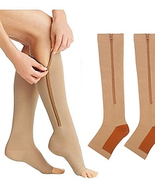 billige -et par sportstrykksokker kompresjonsglidelås sokker lange ben elastiske sokker kompresjonssokker