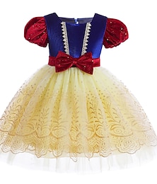 baratos -Branca de Neve e os Sete Anões branca de neve Conto de Fadas Princesa Vestido da menina de flor Fantasia de festa temática vestidos de tule Para Meninas Cosplay filme Fantasias Dia Das Bruxas Azul