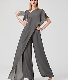 levne -Overal Večerní šaty Elegantní Šaty léto Na zem Krátký rukáv Do V Oddělitelný Šifón s Křížení 2024