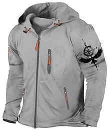 abordables -Hombre Plano Águila Manga Larga Sudaderas Con Capucha Ropa de calle Casual Deporte Diario Primavera & Otoño Negro Gris Ligero Gris Oscuro Ropa Diseñador S M L XL 2XL 3XL