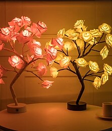 cheap -LED Rose Flower Table Lamp Valentine Tree Fairy Lights 24LED Rose Flower Tree Lights Valentine's Day USB Table Lamp Fairy Maple Leaf Night Light Home Party Christmas Wedding Bedroom Decoration Gift