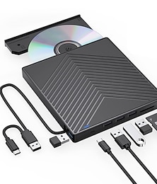 cheap -External CD DVD Drive 7 in 1 Ultra Slim CD Burner USB 3.0 with 4 USB Ports and 2 TF/SD Card Slots Optical Disk Drive for Laptop Mac PC Windows 11/10/8/7 Linux OS