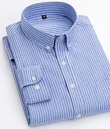 billiga -Herr Skjorta Randig tröja Button Down skjorta Oxford skjorta Randig Bröllop Utomhus Rubinrött Blå Himmelsblå Dammig blå Långärmad Fyrkantig hals Vår & Höst Kläder Button-Down