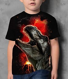 halpa -Lapset Poikien T-paita Tee Eläin Dinosaurus Lyhythihainen Crewneck Lasten toppi Kausaliteetti 3D-tulostus Tyylikäs Päivittäin Kesä Musta 3-12 vuotta
