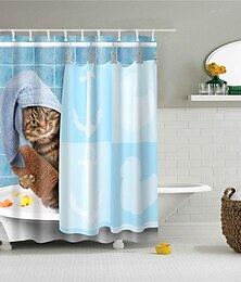 cheap -Cat Shower Curtain,  Shower Curtains for Bathroom, 3D Printing Washable Waterproof Cloth Plant Leaf Fabric Shower Curtain with 12 Hooks