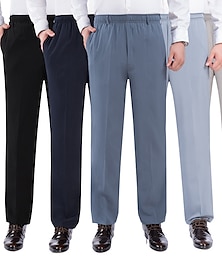 cheap -Men's Dress Pants Trousers Casual Pants Pocket Elastic Waist Solid Color Comfort Breathable Full Length Daily Stylish Classic Style Black Navy Blue Micro-elastic