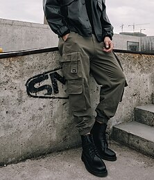 お買い得  -男性用 カーゴパンツ ジョガー ズボン ドローストリング 弾性ウエスト マルチポケット 平織り 履き心地よい 耐久性 足首丈 アウトドア カジュアル 日常 スポーツ スタイリッシュ アーミーグリーン ブラック