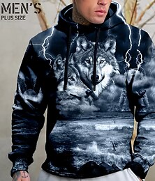 preiswerte -Herren Übergröße Pullover mit Kapuze Sweatshirt Groß und hoch Tier Mit Kapuze Tasche Langarm Frühling & Herbst Modisch Strassenmode Basic Komfortabel Freizeitskleidung Urlaub Oberteile