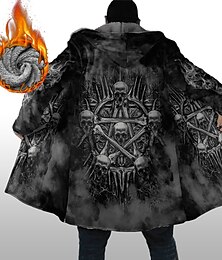 billiga -Herr Vinterkappa Fleece-jacka Kappa Sport & Utomhus Dagliga kläder Håller värmen Andningsfunktion Dragkedja Ficka Höst vinter Dödskalle Grafiska tryck Mode Streetwear Luvtröja Lång Normal Svart Jacka