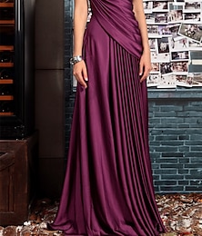 cheap -Sheath Black Dress Evening Gown Elegant Dress Formal Evening Floor Length Sleeveless One Shoulder Fall Wedding Guest Satin Backless with Pleats Crystals Draping 2024