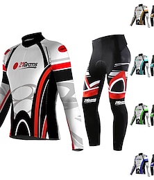 رخيصةأون -رجالي جورسيه مع فيزون للدراجة كم طويل دراجة جبلية دراجة الطريق أزرق أزرق سماوي أخضر الرسم دراجة هوائية أطقم ملابس رياضية مقاوم للأشعة فوق البنفسجية متنفس سريع جاف تصميم تشريحي الجيب الخلفي سباندكس