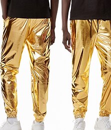cheap -Men's Joggers Trousers Casual Pants Sequin Pants Drawstring Elastic Waist Shiny Metallic Solid Color Full Length Club Nightclub Disco Lights Casual Trousers Loose Fit Silver Black Micro-elastic