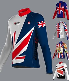 abordables -Homme Maillot de cyclisme UK manche longue Cyclisme Maillot Top avec 3 poches arrière VTT Vélo tout terrain Cyclisme sur route Séchage Rapide Bandes réfléchissantes Matériaux Légers Poche Arrière Des