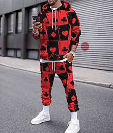 economico -Per uomo Grafico Poker 2 pezzi Set di felpe 3D Tuta Felpe con cappuccio Manica Lunga Pantaloni lunghi Con Cappuccio Streetwear Designer Essenziale Sport & Outdoor Casuale Sportivo Stampato Primavera