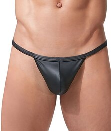 billiga -Herr 1 st. G-string-underkläder PU Elastan Ren färg Låg Midja Svart