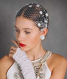 cheap -One-tier Stylish / Pearls Wedding Veil Blusher Veils / Birdcage Veils with Faux Pearl / Petal Tulle