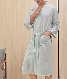 economico -Per uomo Pigiami Accappatoio Accappatoi Colore puro Moda Informale Comoda Interni Fare il bagno Tessuto a nido d'ape Comfort Caldo Abito lungo Tasche Inverno Autunno Nero Bianco