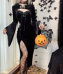levne -Punk a gotika Sexy kostým Šaty Cosplay kostým Šaty s rozparkem Zvonové Morticia Addamsová Maškarní kostým Dámské Fantazie předvečer Všech svatých Karneval Plesová maškaráda Večírek Klub Dospělé Šaty