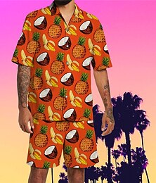abordables -Homme Fruit Ananas Incarnadin 2 pièces Ensembles de chemises Chemise hawaïenne Manche Courte Pantalon court Col Rabattu Tropical Mode Hawaïen Rue Occasionnel Hawaïen Imprimé Été Printemps Blanche