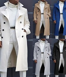 billiga -Herr Vinterkappa Peacoat Företag Ledigt Vinter Polyester Vindtät Håller värmen Ytterkläder Kläder Stylish Ledigt icke-tryck Ren färg Ficka Hög krage Enkelknäppt
