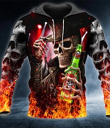 economico -Per uomo Teschio Stampe Grafiche Felpa con Cappuccio Felpe con cappuccio Felpa Streetwear Essenziale Manica Lunga Con Cappuccio Quotidiano Sportivo Nero Stampato Primavera & Autunno progettista