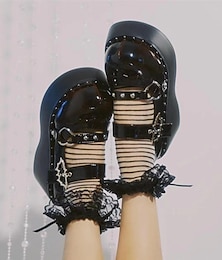 Χαμηλού Κόστους -Γυναικεία Παπούτσια Round-Toe Παπούτσια Mary Jane Λολίτα Πανκ Πανκ & Γκόθικ Κοντόχοντρο Τακούνι Παπούτσια Λολίτα Μαύρο PU δέρμα