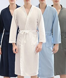 economico -Per uomo Pigiami Accappatoio Accappatoi Liscio Moda Informale Classico Interni Tessuto a nido d'ape Comfort Traspirante Morbido A V Abito lungo Tasche Primavera Estate Bianco Blu scuro