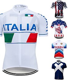 preiswerte -21Grams® Herren Kurzarm Fahrradtrikot Sommer Elasthan Polyester Blau / weiß Italien Nationalflagge Fahhrad Trikot / Radtrikot Oberteile Bergradfahren Straßenradfahren UV-beständig Atmungsaktiv Rasche