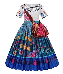 halpa -Encanto Prinsessa Mirabel Madrigal Loma mekko Teema juhlapuku Tyttöjen Elokuva-cosplay Cosplay Halloween Peruukki Punainen Sininen Halloween Karnevaali Naamiaiset Leninki