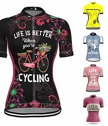 abordables -Mujer Maillot de Ciclismo Manga Corta Bicicleta Maillot Camiseta con 3 bolsillos traseros MTB Bicicleta Montaña Ciclismo Carretera Transpirable Secado rápido Dispersor de humedad Bandas Reflectantes