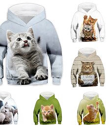economico -Bambino Da ragazza Felpa con cappuccio Animali Informale Manica lunga Tasche stile sveglio 7-13 anni Autunno Bianco Verde chiaro Blu