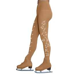 billiga -Strumplösa tights till konståkning Dam Flickor Skridskor Trikåer Damasker Kläder Kaki Skinna Elastan Hög Elasisitet Träning Skridskoplagg Håller värmen Handgjord Kristall / Strass Stenar