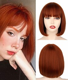 economico -parrucca rossa con frangia parrucca corta rossa per donna parrucca castano ramato con frangia per cosplay di feste quotidiane