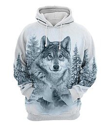 abordables -Homme Animal Loup Impressions Graphiques Sweat à capuche Sweats à capuche Sweatshirt Streetwear Designer manche longue À capuche Quotidien Sports Bleu Imprimé Printemps & Automne Designer