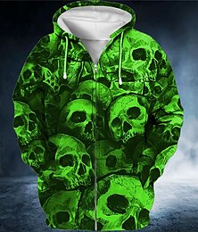 cheap -Men's Full Zip Hoodie Jacket Red Blue Purple Brown Green Hooded Skull Graphic Prints Zipper Print Sports & Outdoor Daily Sports 3D Print Streetwear Designer Casual Spring &  Fall Clothing Apparel