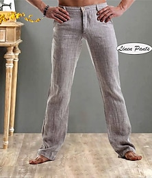 economico -Per uomo Pantaloni di lino Pantaloni Pantaloni estivi Tasche Gamba dritta Liscio Comfort Informale Giornaliero Per eventi Misto cotone e lino Streetwear Moda Nero Bianco