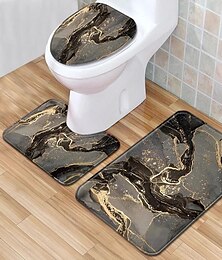 cheap -Set of 3 Pieces Bathroom Rug, U Shaped Contour Rug & Toilet lid Cover, Marble Texture Bath mat, Non Slip & Soft Absorbent Polyester Carpet
