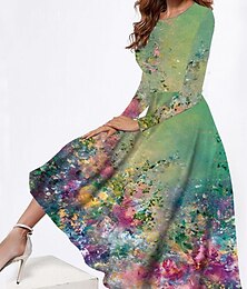 cheap -Women's Casual Dress Swing Dress Floral Pocket Print Crew Neck Midi Dress Daily Long Sleeve Spring Fall
