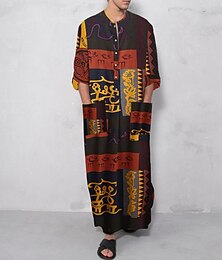 economico -Per uomo loungewear Camicia da notte Stampe astratte Moda Comoda Vestaglie a kimono Interni Giornaliero Misto cotone Comfort Morbido Manica lunga Primavera Autunno Nero Arancione