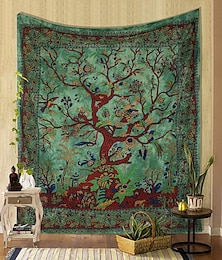 cheap -Tapestry Green Tree of Life Wall Hanging Psychedelic Tapestries Indian Cotton Twin Bedspread Picnic Sheet Wall Decor Blanket Wall Art Hippie Bedroom Livingroom