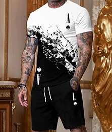 abordables -Hombre Graphic Póker 2 piezas Conjuntos de camisetas Conjuntos a juego Manga Corta Pantalones cortos Cuello Barco Design Casual Cómodo Exterior Vacaciones Diario Impresión 3D Primavera verano Negro