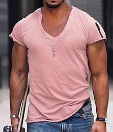 preiswerte -Men's T shirt Tee Plain V Neck Sports & Outdoor Sport Short Sleeve Clothing Apparel Fashion Streetwear Pink Casual Daily