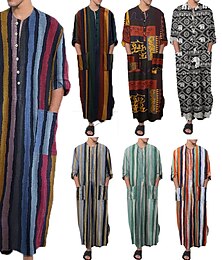 economico -Per uomo Plus Size Pigiami Accappatoi Camicia da notte Accappatoio 1 pc Strisce musulmano Giornaliero Misto cotone Comfort Traspirante Tasche Primavera & Autunno Foto a colori Blu