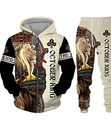 economico -Per uomo Grafico Leone 2 pezzi Set di felpe 3D Felpa con Cappuccio Tuta Manica Lunga Pantaloni lunghi Con Cappuccio Streetwear Essenziale Casual Sport & Outdoor Casuale Sportivo Cerniera Stampato