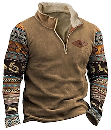 cheap -Men's Vintage Western Cowboy Zip Colorblock Stand Collar Sweatshirt