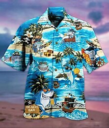 preiswerte -Herren Hai Fische Palme Lässiges Hemd Hawaiihemd Sommerhemd Camp-Shirt Kurze Ärmel Hemd Umlegekragen Hawaiianisch Designer Casual Ausgehen A B C 3D-Druck S M L